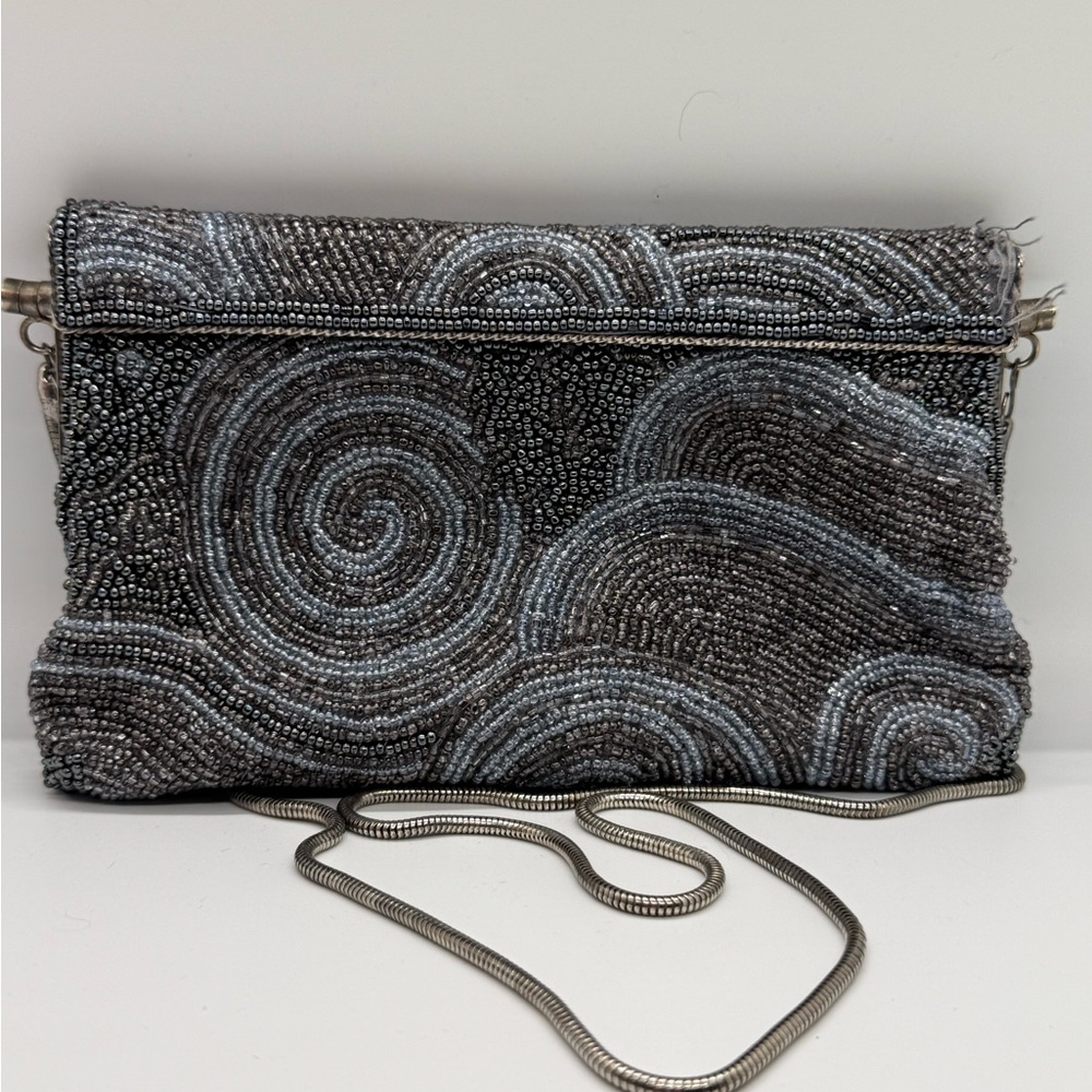Elegant Gray Beaded Clutch